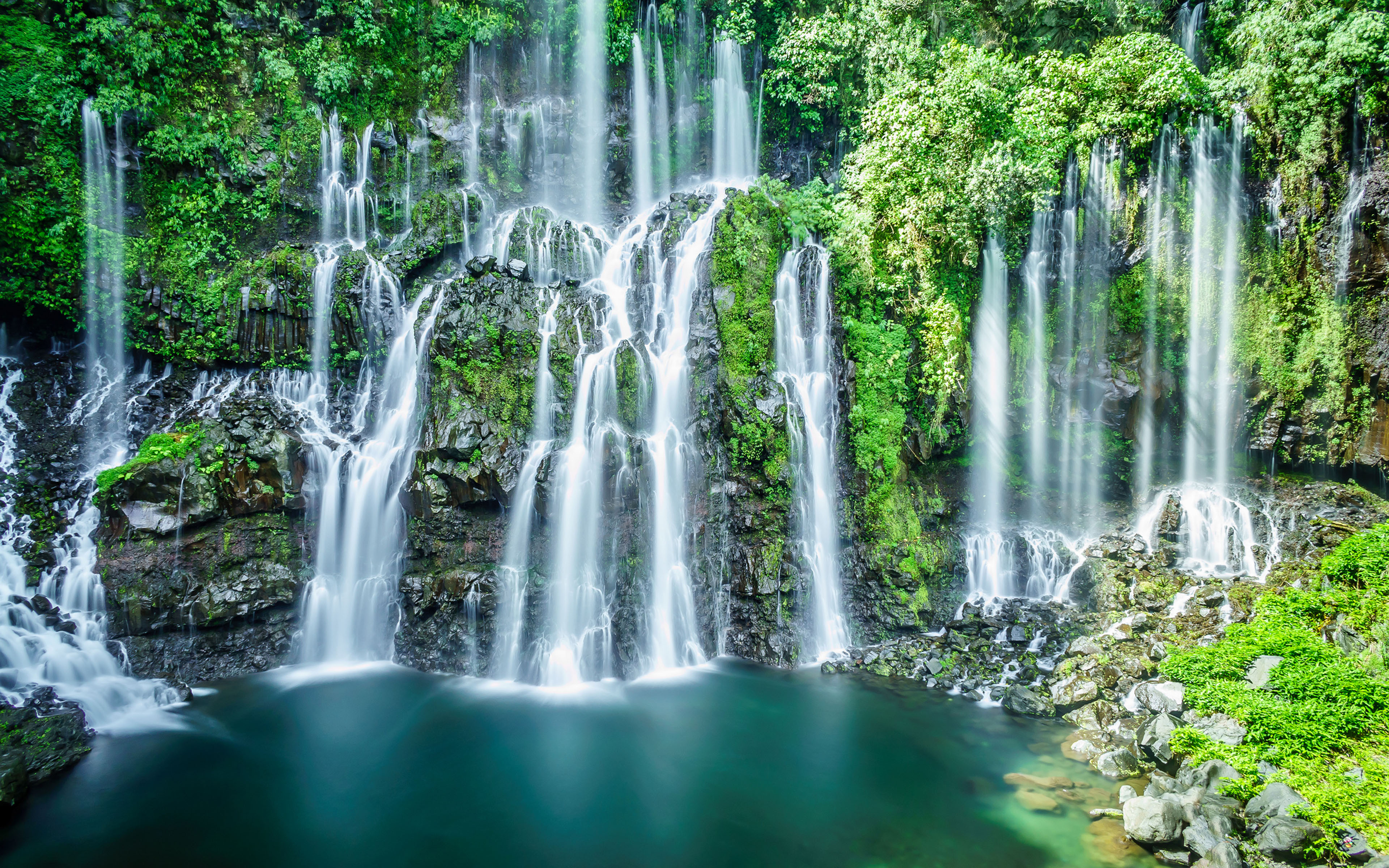Langevin Falls National Reunion Island In Indian Ocean Spectacular Cascading Falls Desktop HD Wallpaper For Pc Tablet And Mobile 3840x2400, Wallpaper13.com