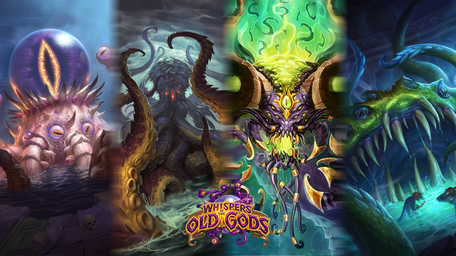 Wallpaper, whispers of the old gods, Hearthstone Heroes of Warcraft, C Thun, Yogg Saron 1920x1080
