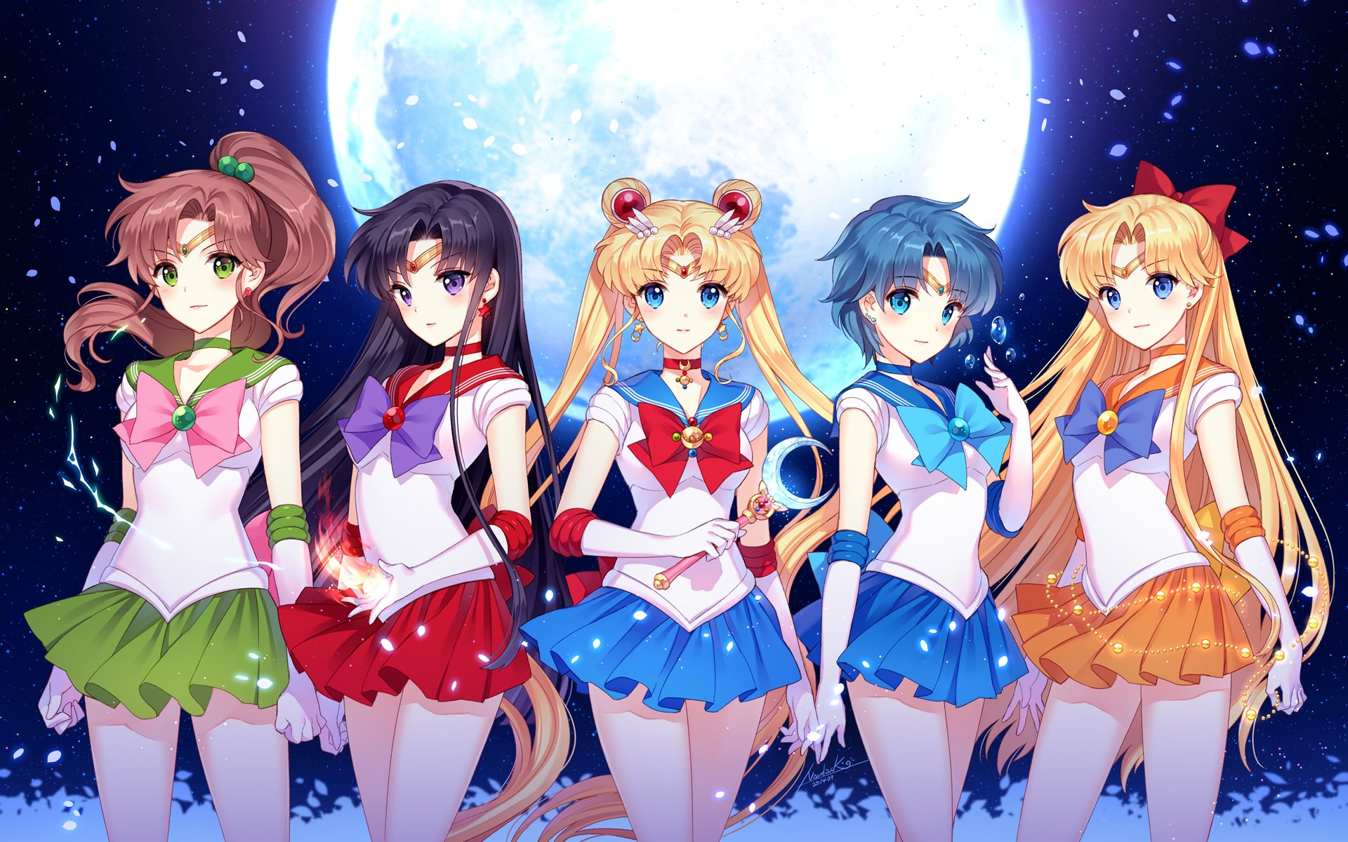 aino, Minako, Blue, Eyes, Hino, Rei, Kino, Makoto, Long, Hair, Mizuno, Ami, Moon, Nardack, Night, Petals, Sailor, Moon, Skirt, Tagme, Tsukino, Usagi, Twintails Wallpaper HD / Desktop and Mobile Background