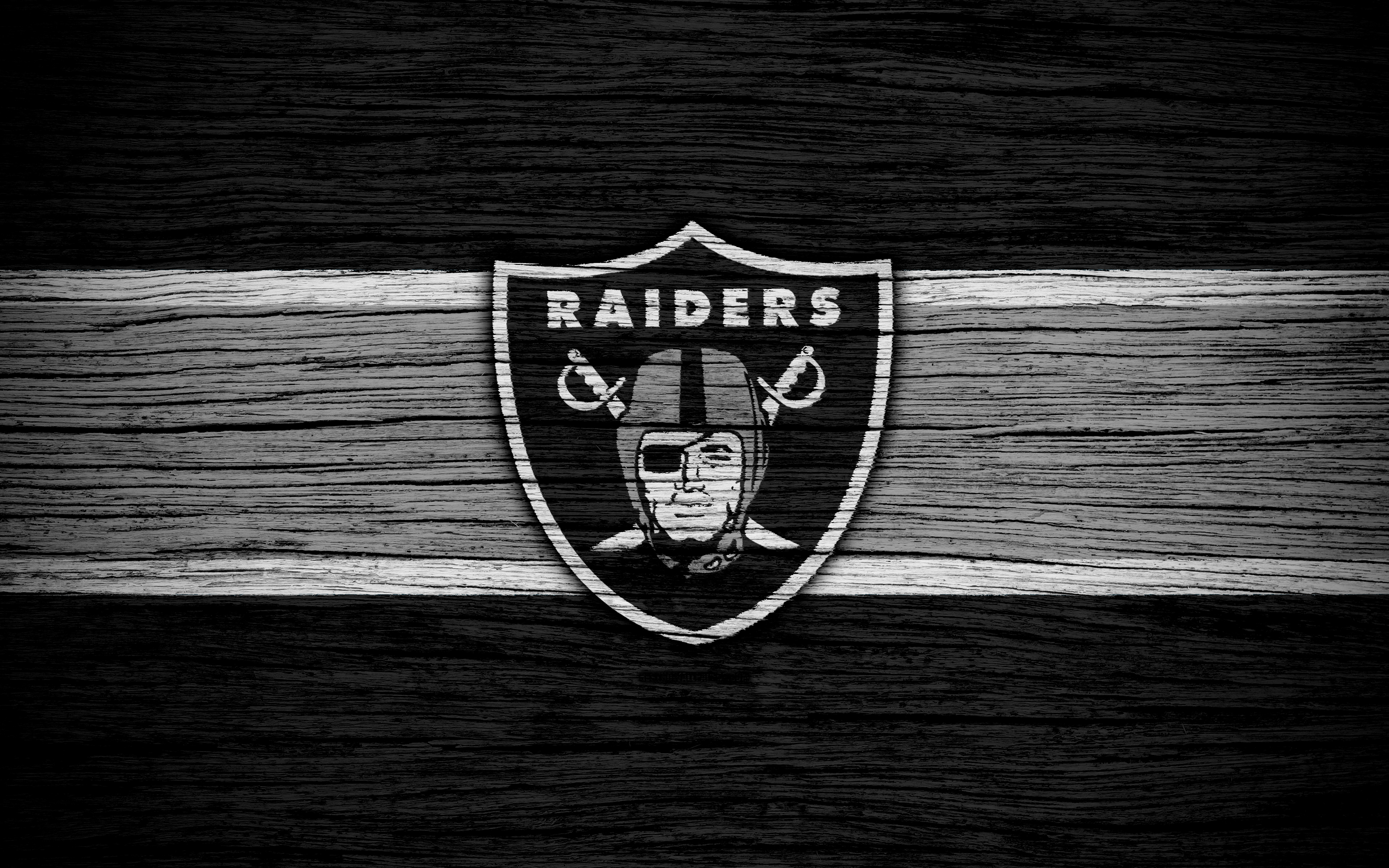 Download wallpaper Oakland Raiders, NFL, American Conference, 4k, wooden texture, american football, logo, emblem, Auckland, California, USA, National Football League for desktop with resolution 3840x2400. High Quality HD picture wallpaper