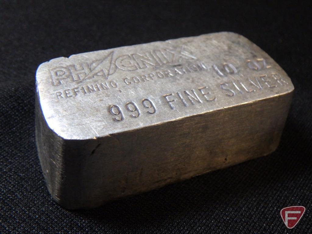 Vintage poured silver bar Phoenix Refining Corp. .999 Fine Silver 10 Troy Oz. Bar. Coins & Currency Bullion Silver Silver Bullion Bars & Rounds
