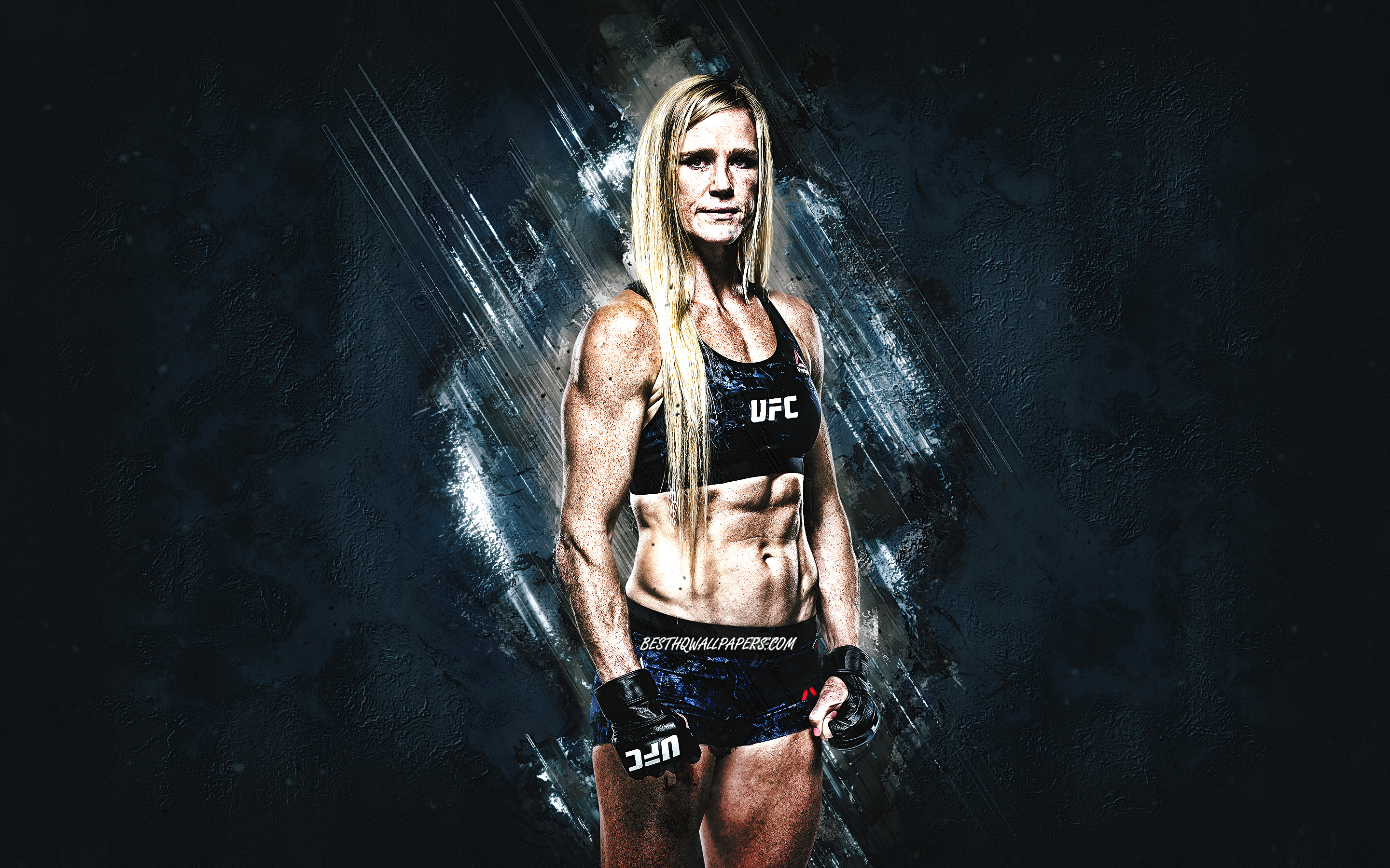 Download wallpaper Holly Holm, MMA, UFC, American fighter, blue stone background, Holly Holm art, Ultimate Fighting Championship for desktop with resolution 2880x1800. High Quality HD picture wallpaper