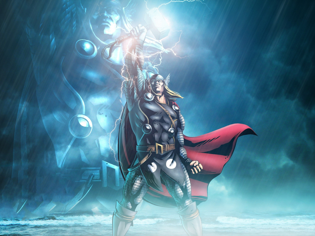 Marvel, lightning god, thor, art wallpaper, HD image, picture, background, 46f726