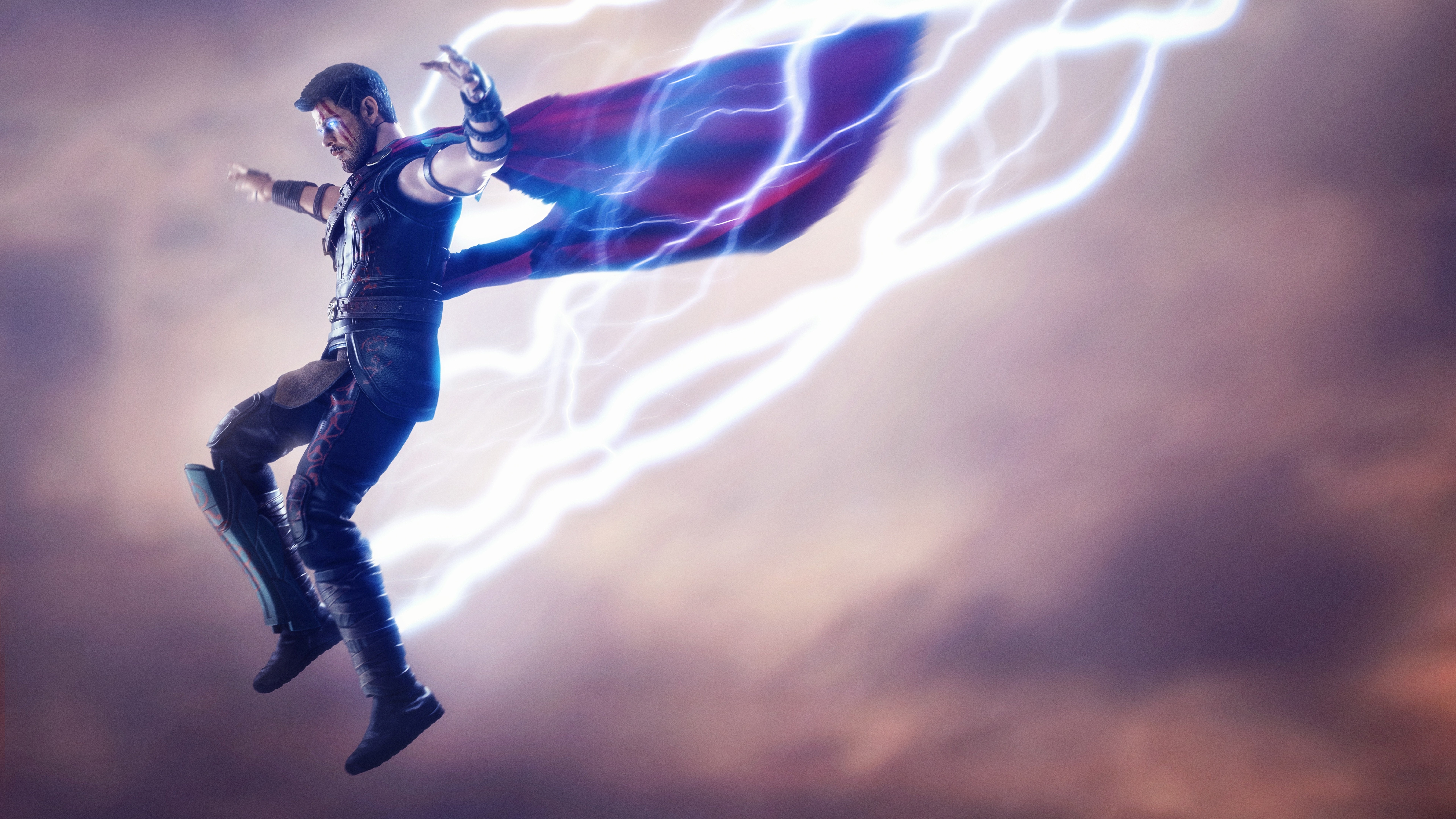 Download 7680x4320 Thor, Cape, Thor 3: Ragnarok, God Of Thunder, Falling Down, Lightning Wallpaper