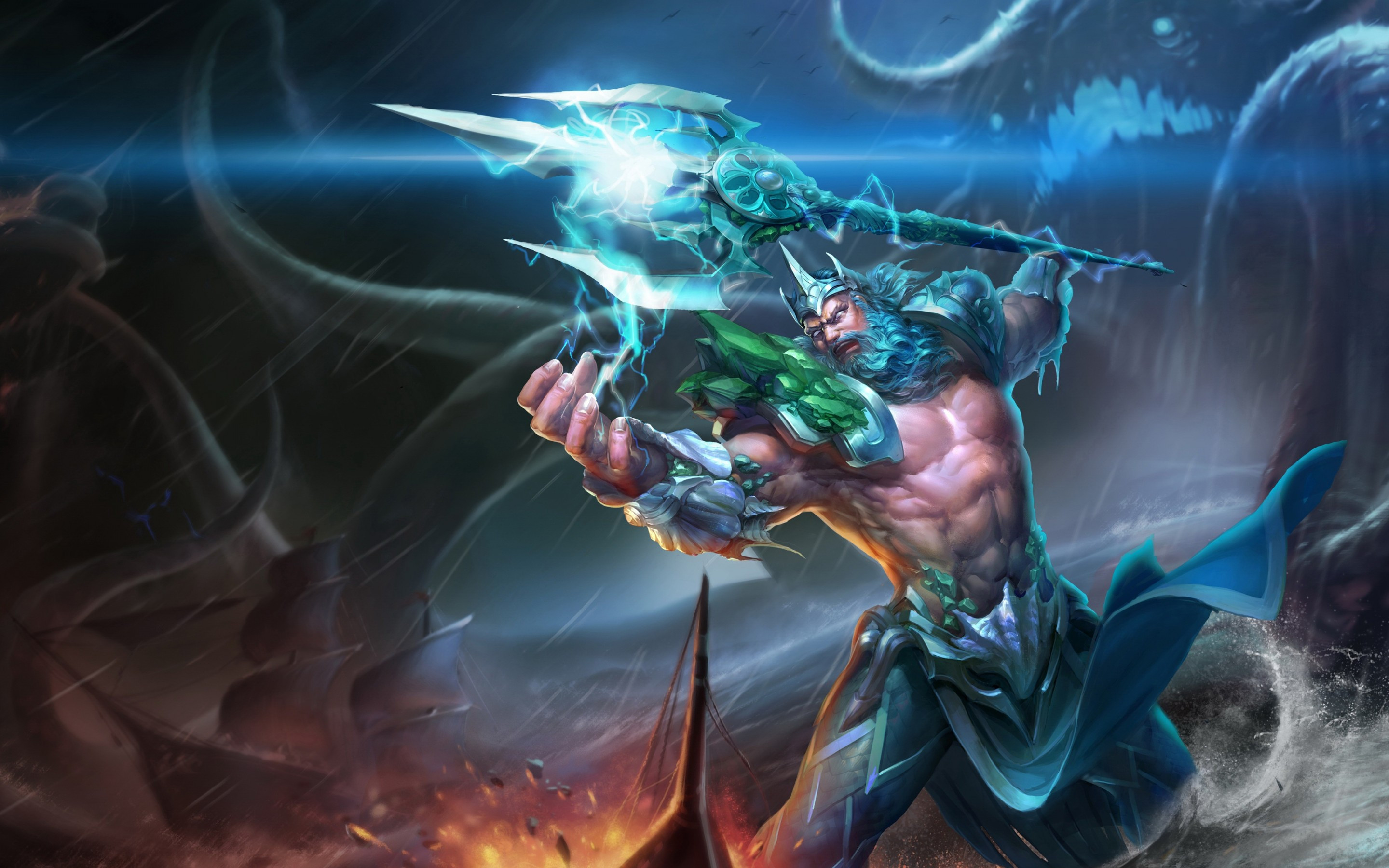 Download 2880x1800 Poseidon, God Of The Sea, Lightning Wallpaper for MacBook Pro 15 inch