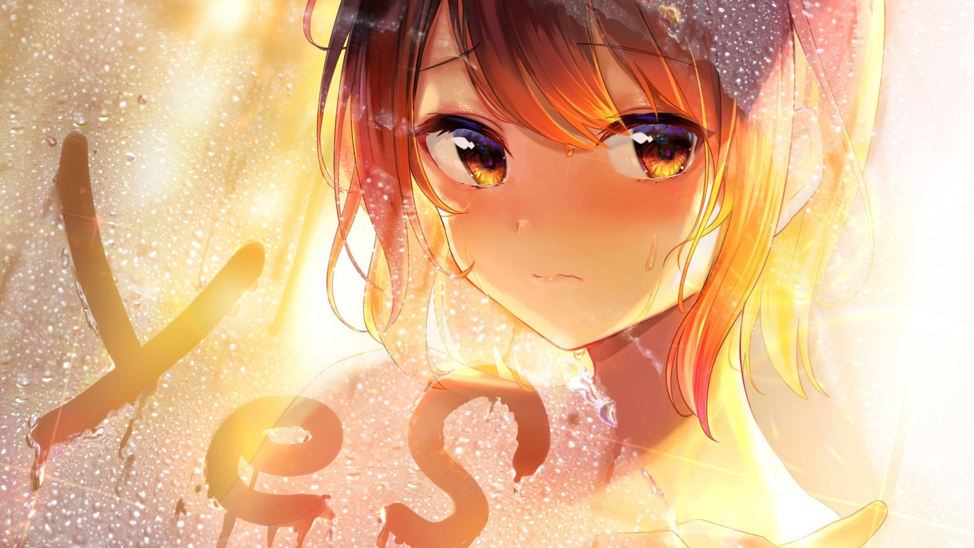 Download 1920x1080 Cute Anime Girl, Brown Hair, Blushes, Short Hair Wallpaper for Widescreen