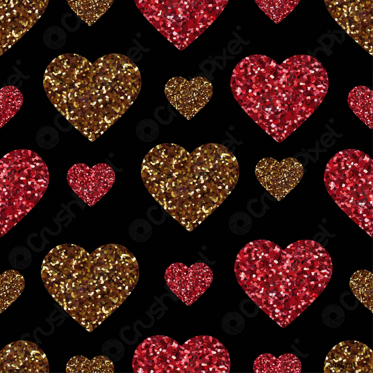 Seamless Pattern With Gold Glitter Hearts On White Background