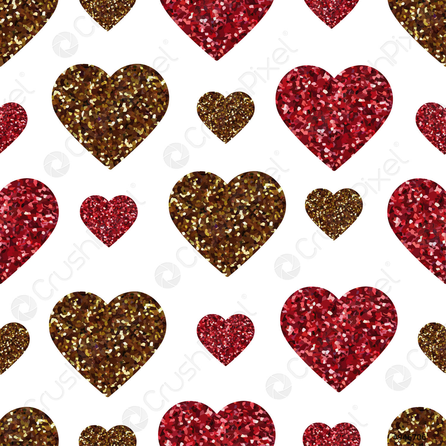 Gold glitter heart seamless pattern Symbol of love, Valentine day