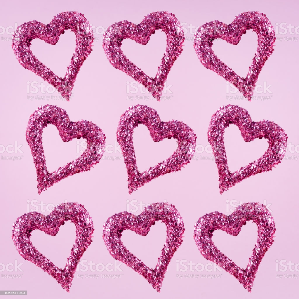Glitter Hearts On Pink Background Valentines Day And Love Concept Image Now