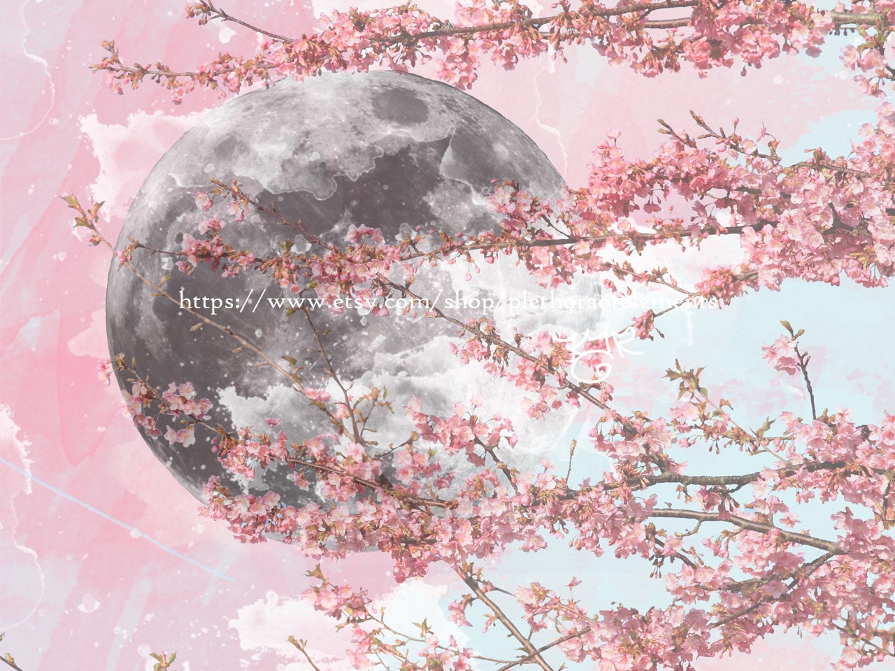 Digital Download Cherry Blossom Moon for Prints and Wallpaper