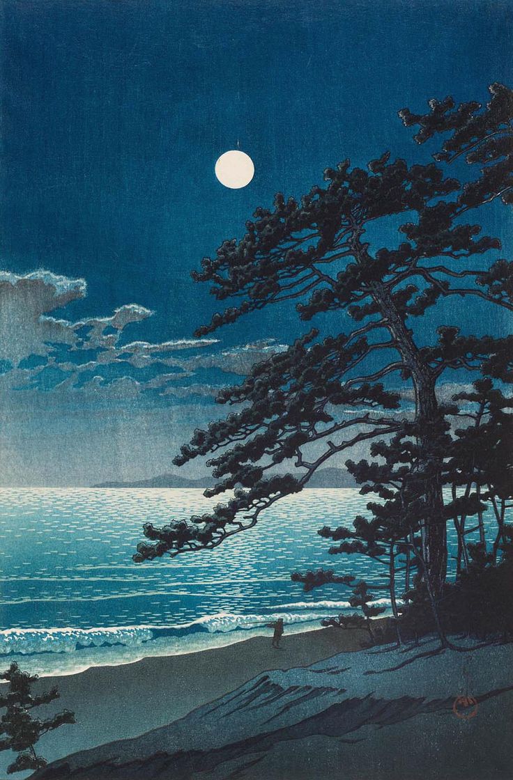Spring Moon At Ninomiya Beach By Kawase Hasui Print Poster. Etsy. Japanese art prints, Japanese art, Japanese painting