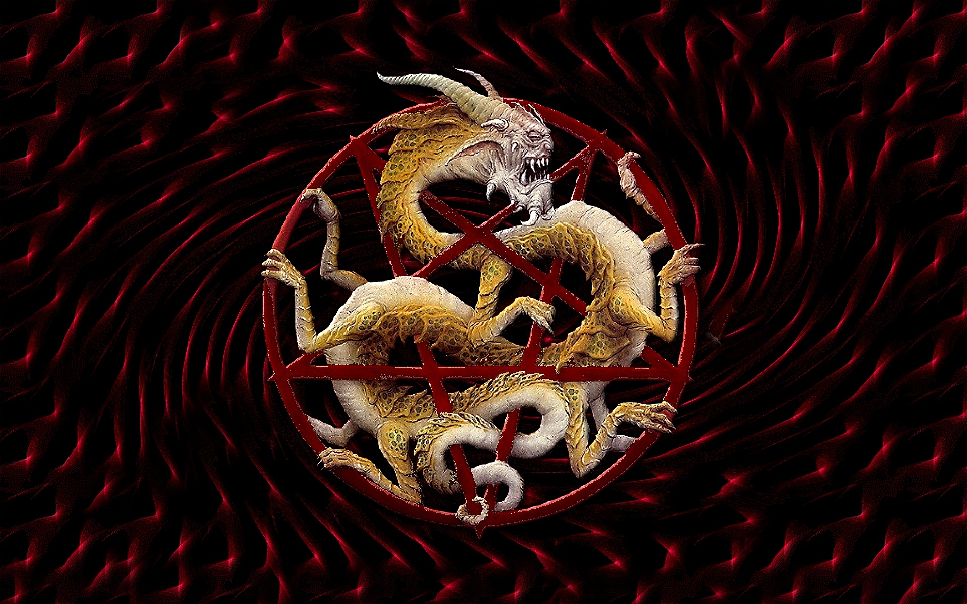 Wallpaper, illustration, red, yellow, sign, dragon, skull, ART, darkness, symbol, graphics, computer wallpaper, fictional character, mythical creature, organism, extinction 1920x1200