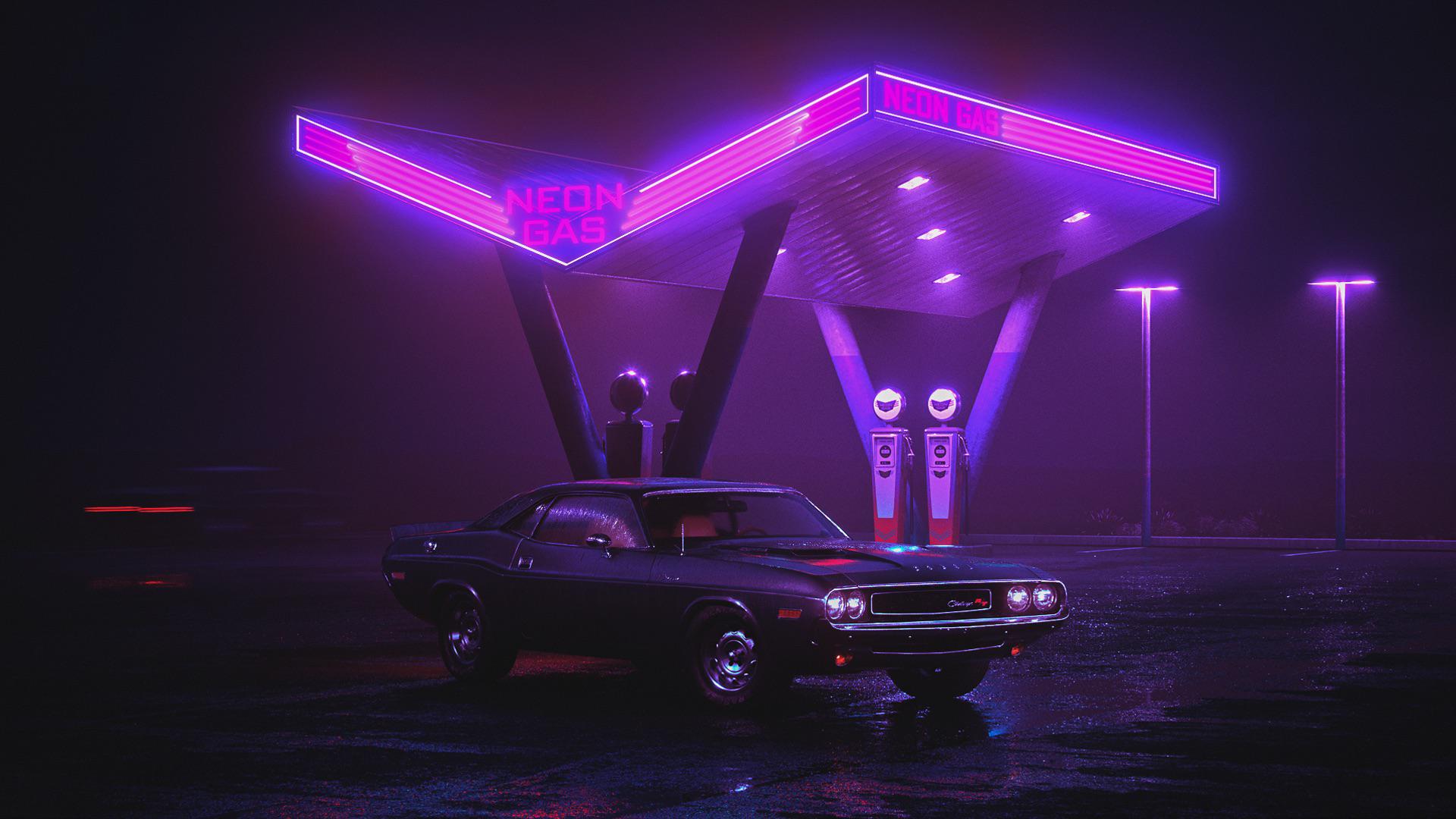 Neon Gas Station [1920x1080]