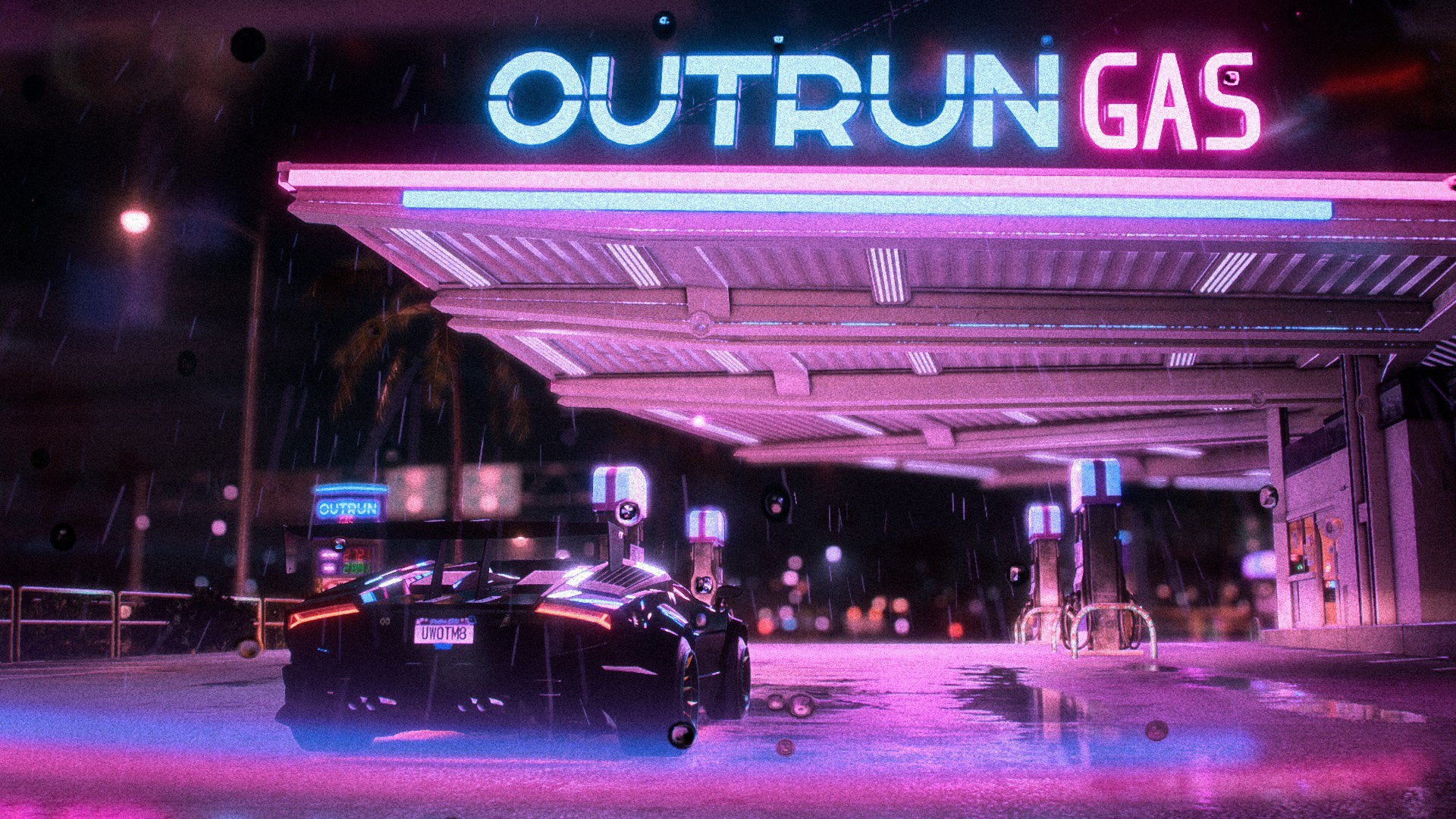 Stopping off to get a drink at my favourite gas station while Synthwave blasts out of the windows