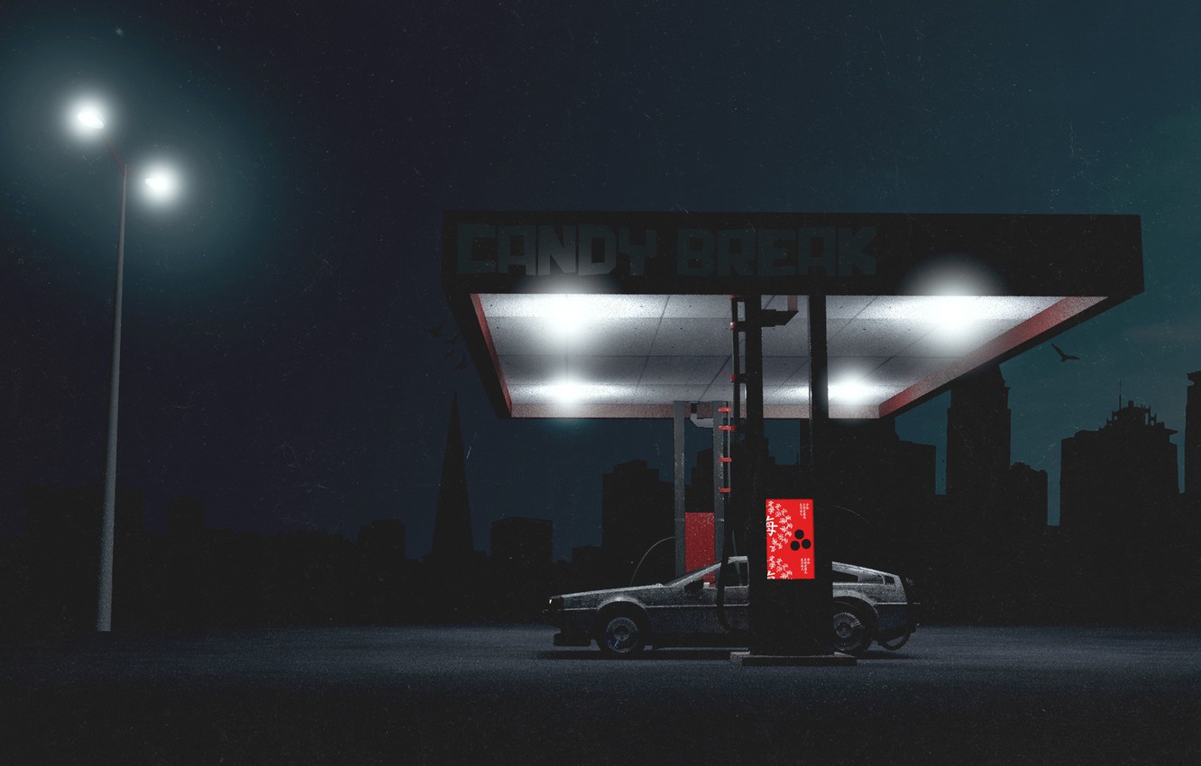 Wallpaper Auto, Night, Music, The City, Machine, Style, DeLorean DMC 12, Art, Dressing, Art, 80s, Style, DeLorean, DMC 12, Neon, Rendering Image For Desktop, Section рендеринг