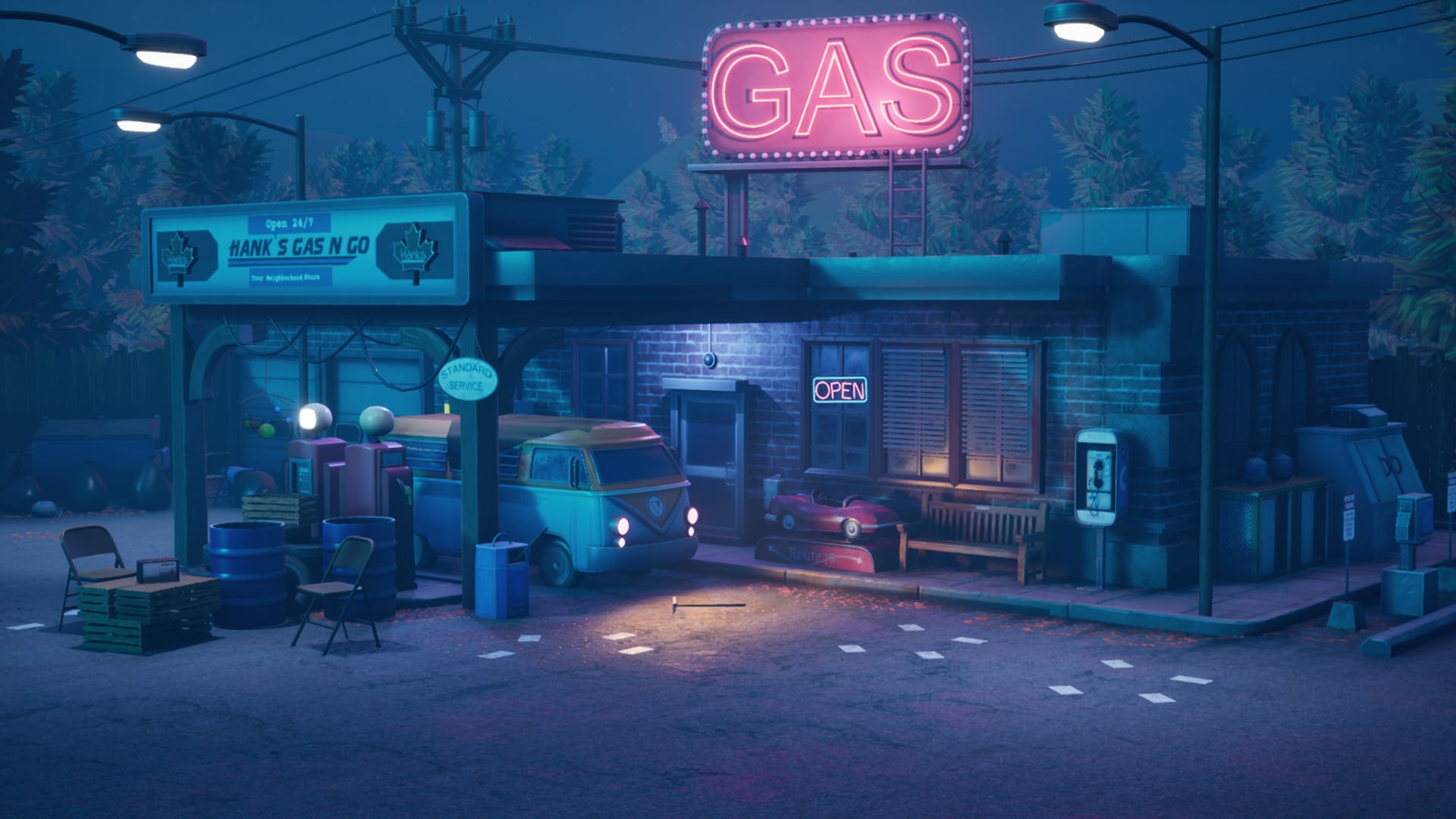 Stylized Gas Station Hideout in Environments