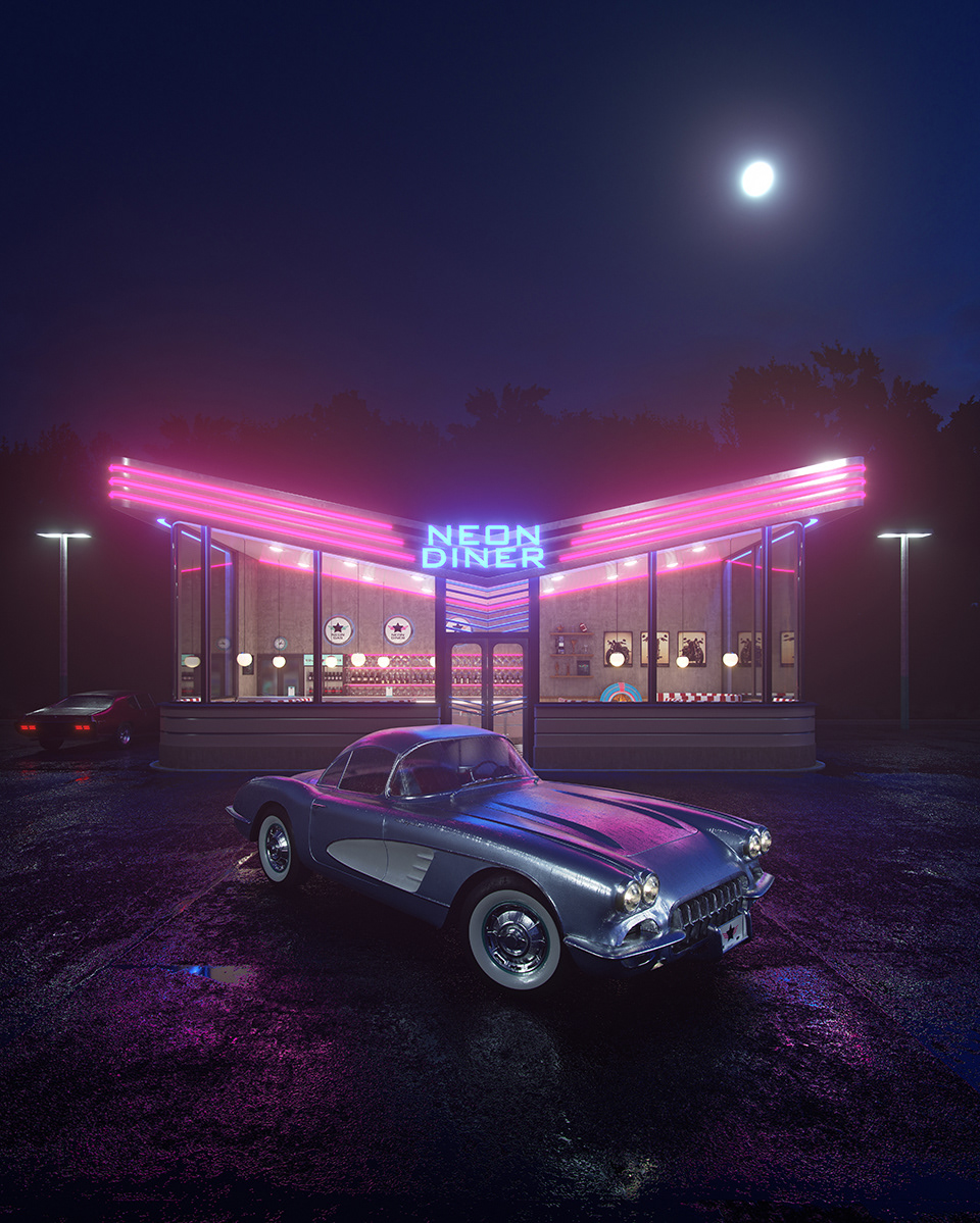 Neon Diner and Chevrolet Corvette