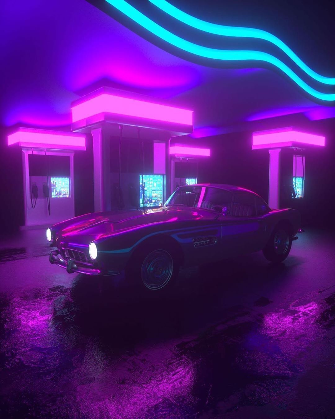 V A P O R W A V E on Instagram: “Also follow for more aesthetic and retro content/// GAS ST. Dark purple aesthetic, Neon aesthetic, Photo wall collage