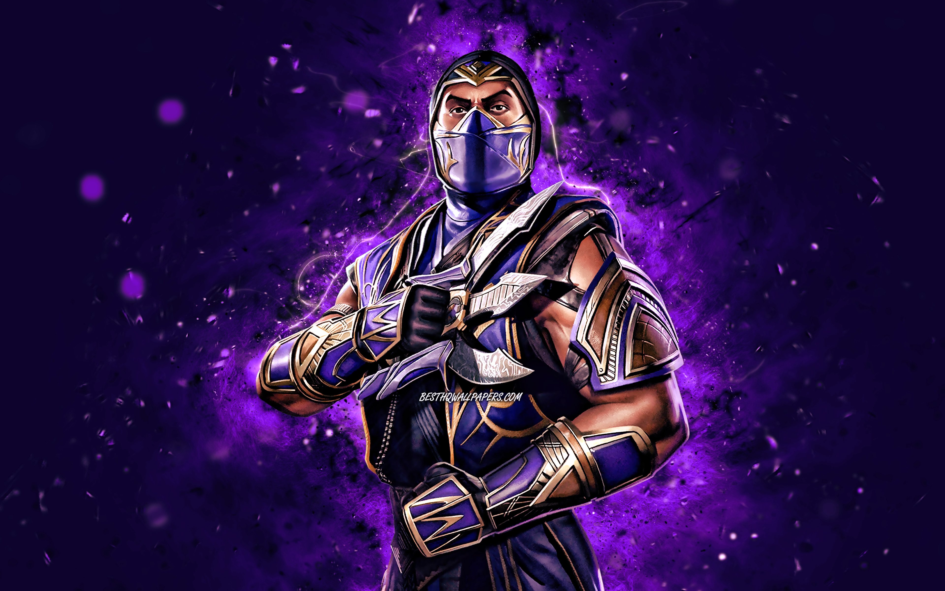 Download wallpaper Rain, 4k, violet neon lights, Mortal Kombat Mobile, fighting games, MK Mobile, creative, Mortal Kombat, Rain Mortal Kombat for desktop with resolution 3840x2400. High Quality HD picture wallpaper