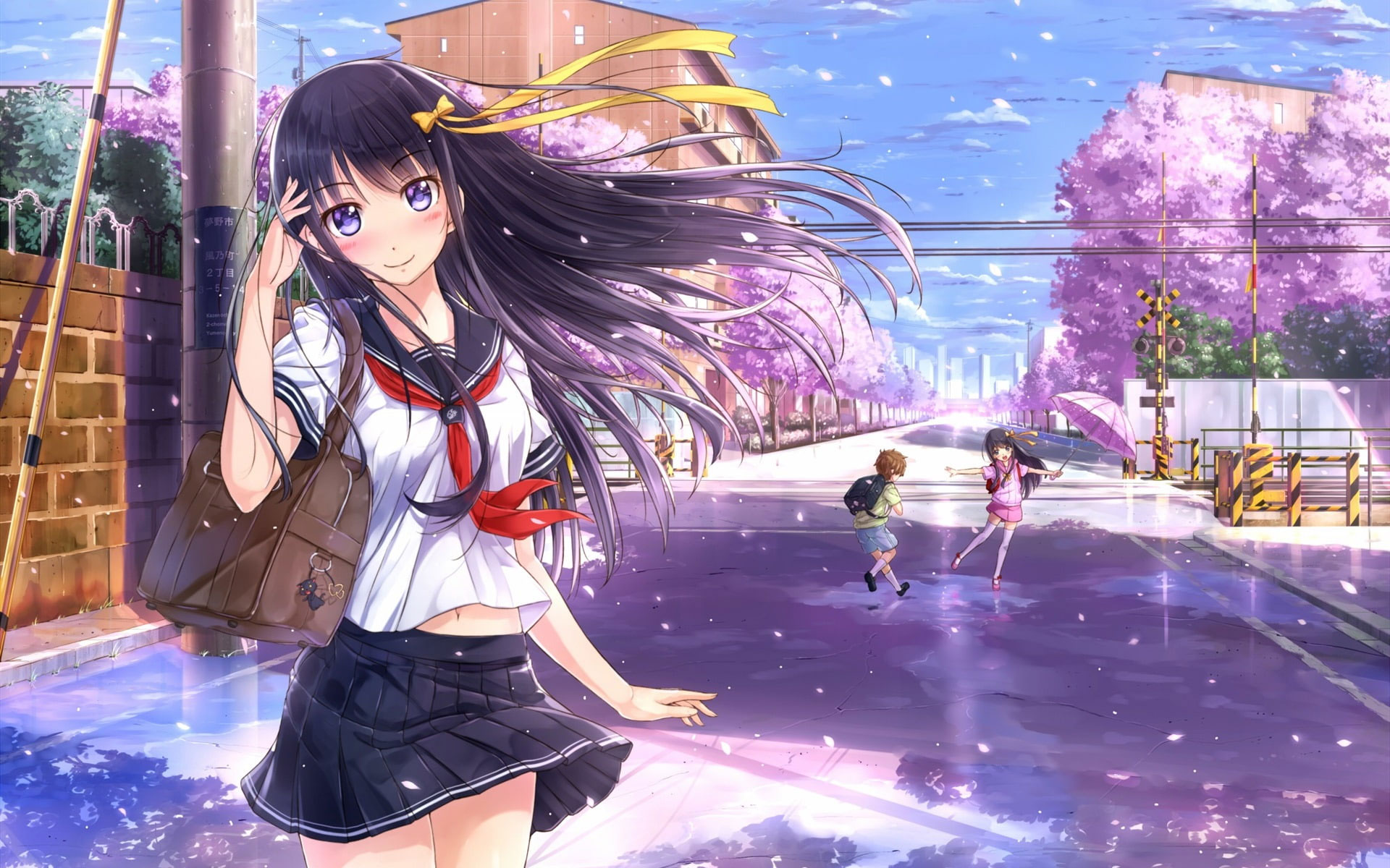 Wallpaper Smile Anime Girl, Kids, Street, Sakura • Wallpaper For You