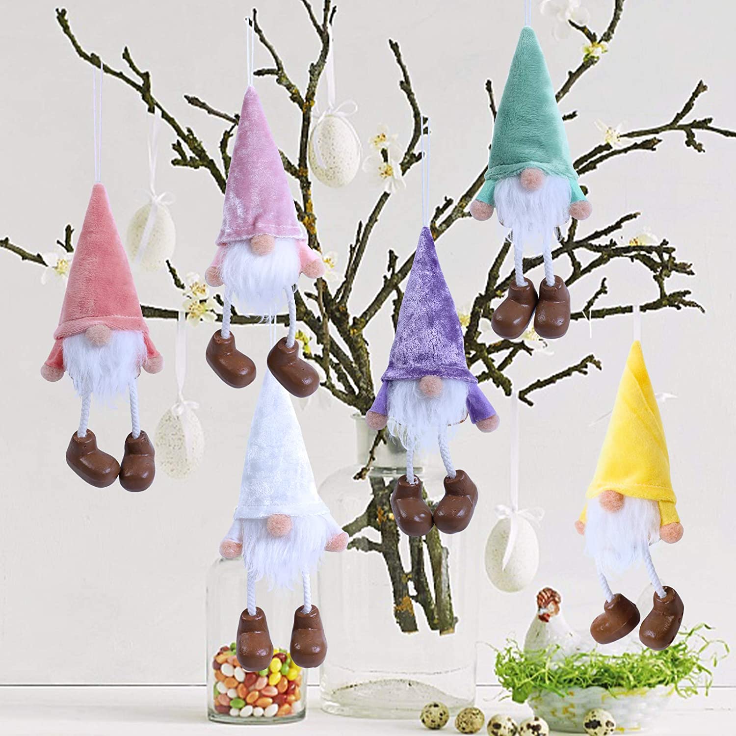 Newest Spring Gnomes Ornaments for Easter Decorations 6 pack, Swedish Tomte for Spring Decorations Stuffed Gnome Gift of Apartment Decor, Tomte Gnomes Plush of holiday Decor for Spring and Easter