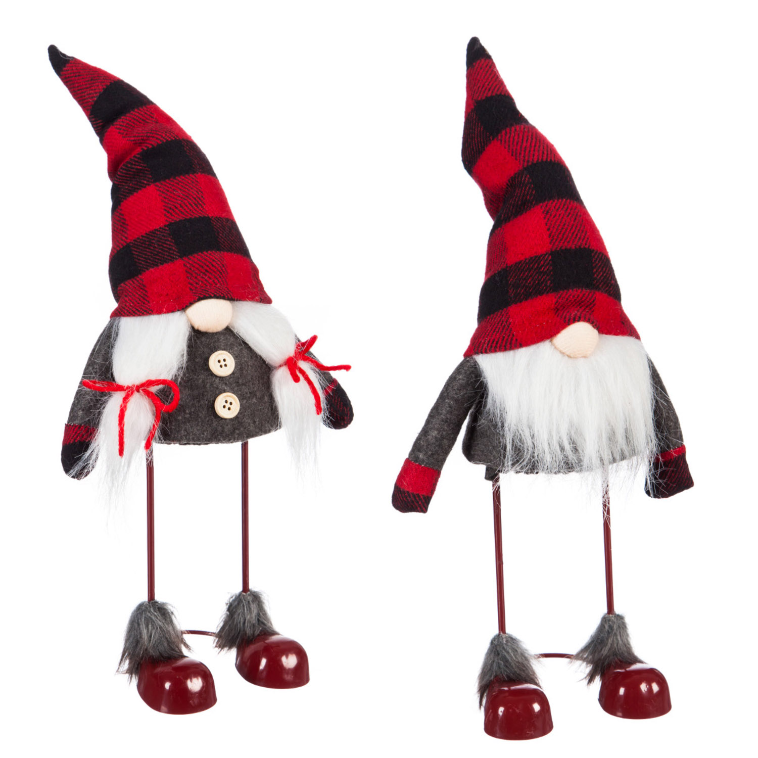 Evergreen Grey Gnome Couple Spring Body Standing Plush Décor, 2 Assorted, 3.5'' x 5.1'' x 14.2'' inches