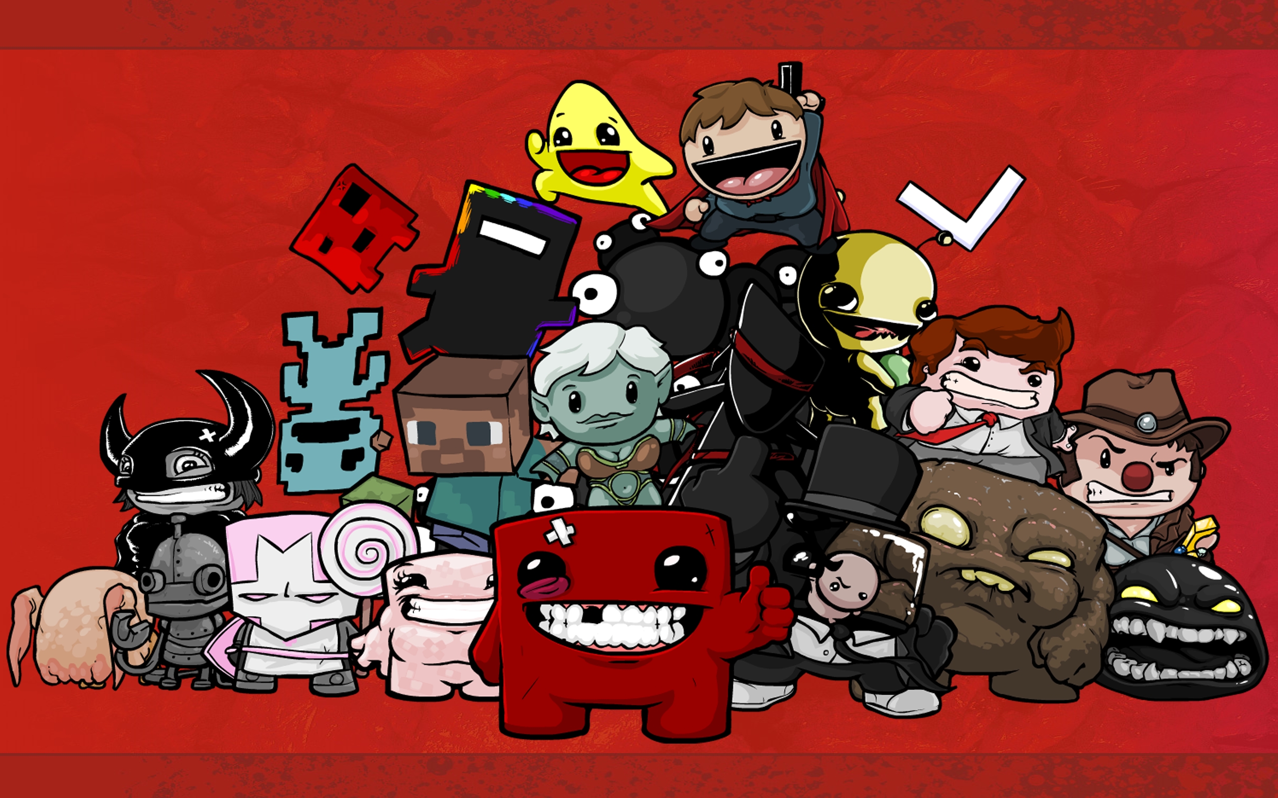 Wallpaper, illustration, cartoon, comics, Super Meat Boy, ART, smile, look, characters 2560x1600