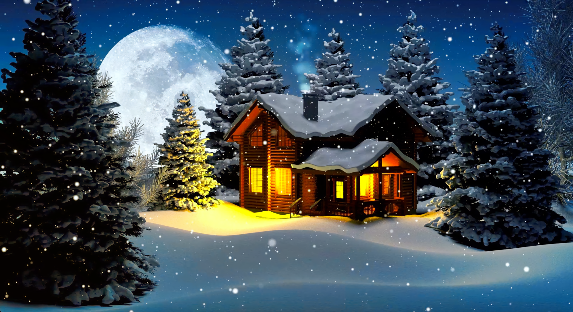 Winter Cottage on Full Moon Night Wallpaper and Background Imagex1048