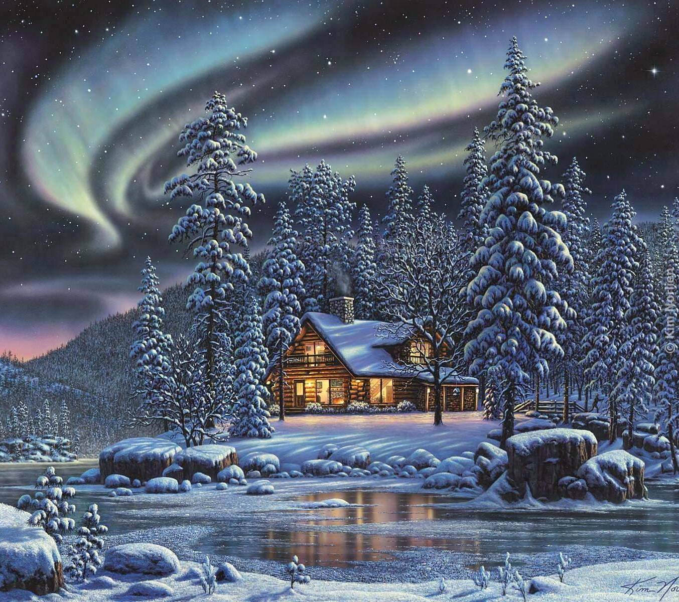 Winter Cottage Wallpaper