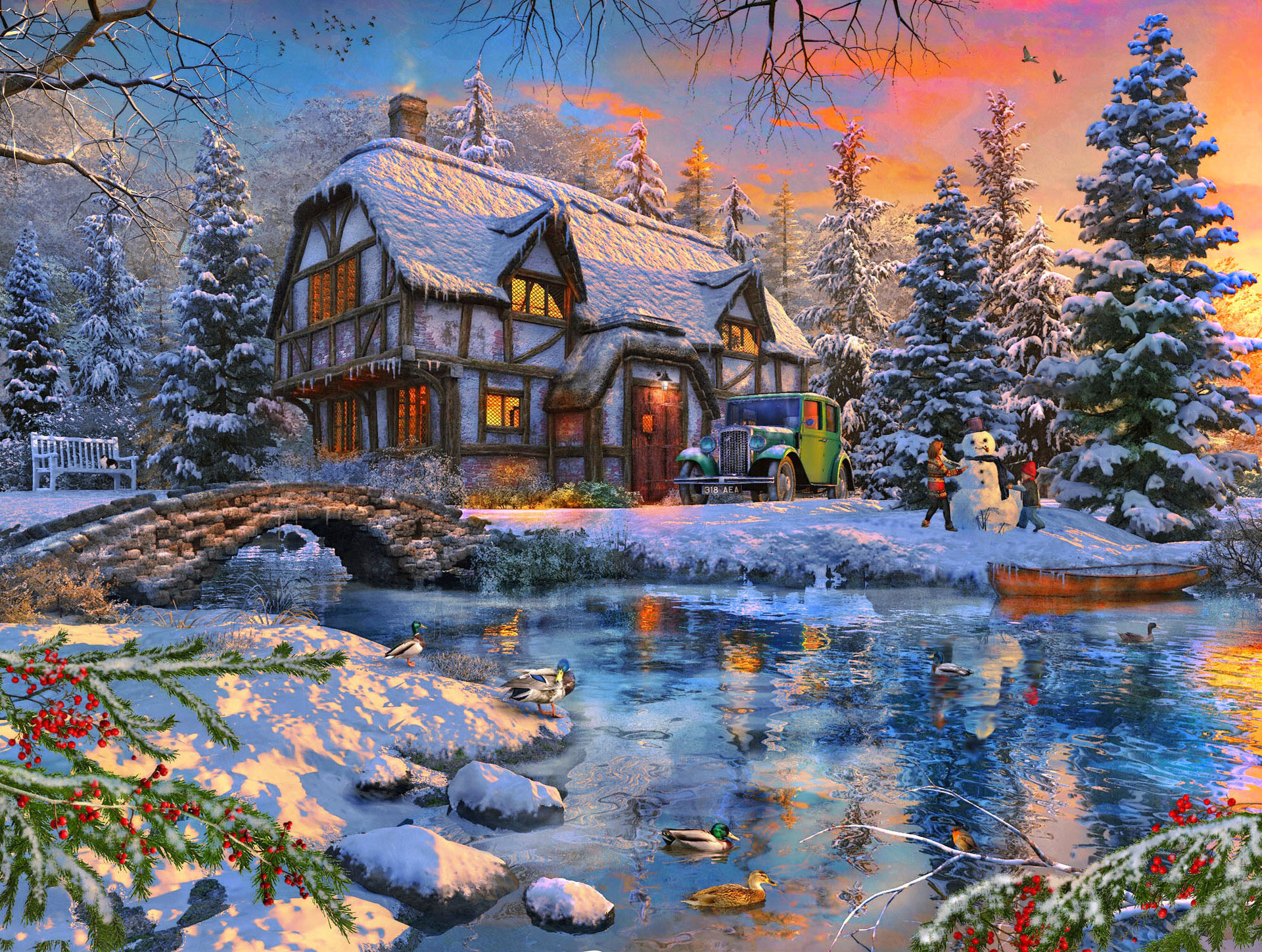 Snowman Building at The Winter Cottage, Dominic Davison