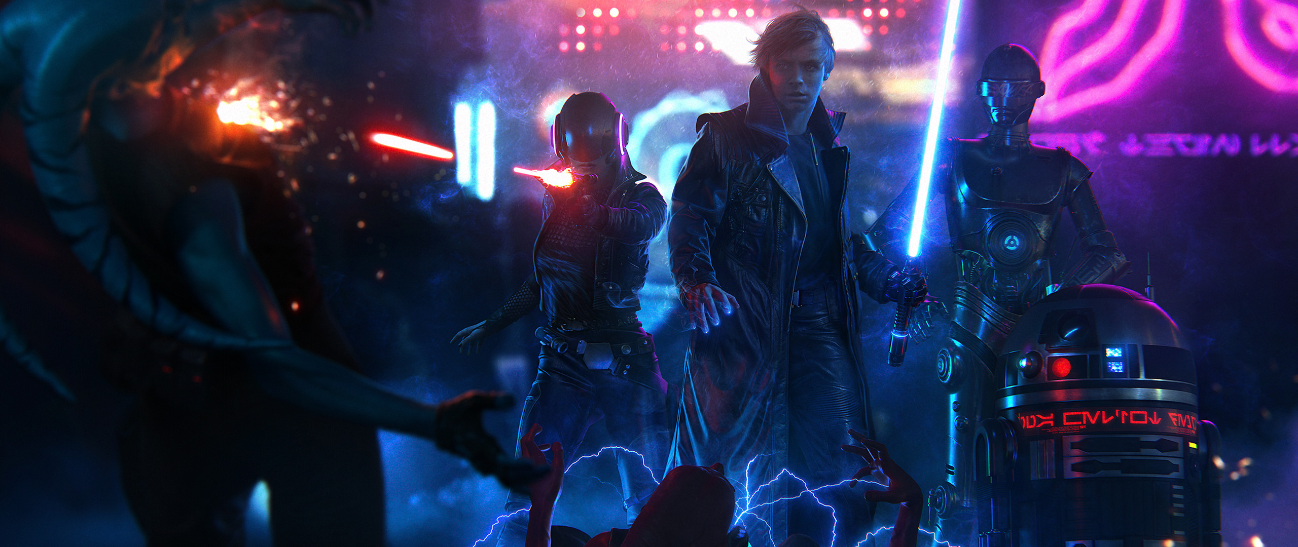 Luke Skywalker, Star Wars, Cyberpunk, Lightsaber, Ultrawide Wallpaper HD / Desktop and Mobile Background