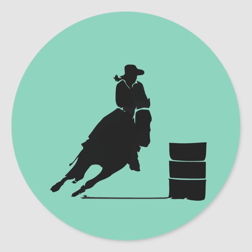 Rodeo Theme Cowgirl Barrel Racing Silhouette Classic Round Sticker. Zazzle. Barrel racing, Rodeo, Horse silhouette
