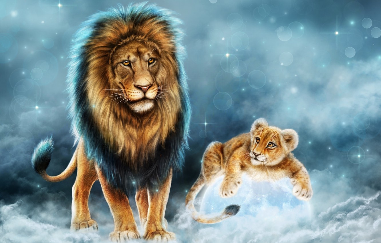 Wallpaper animals, predator, Leo, king, father, lion, son image for desktop, section рендеринг