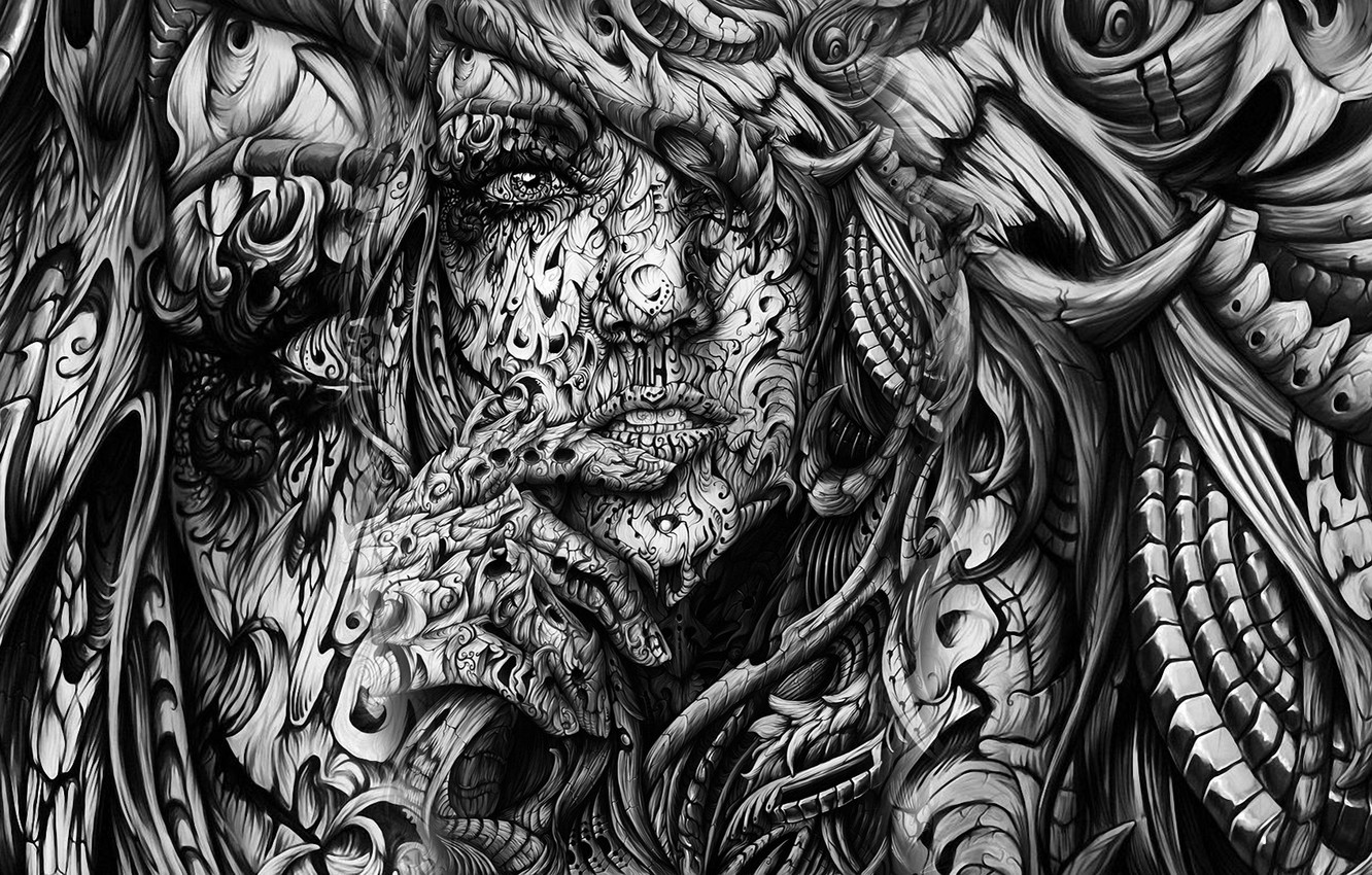 Wallpaper white, black, woman, face, effects of paint image for desktop, section живопись