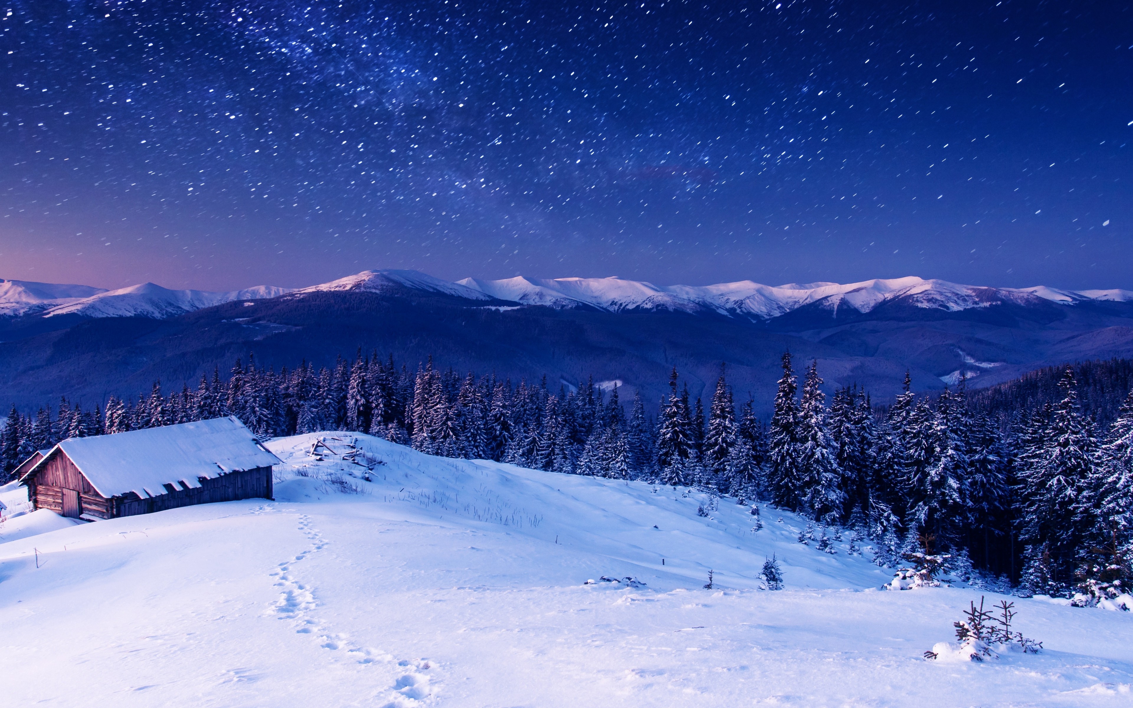 Sky Winter Stars Mountains 4k, HD Nature, 4k Wallpaper, Image, Background, Photo and Picture