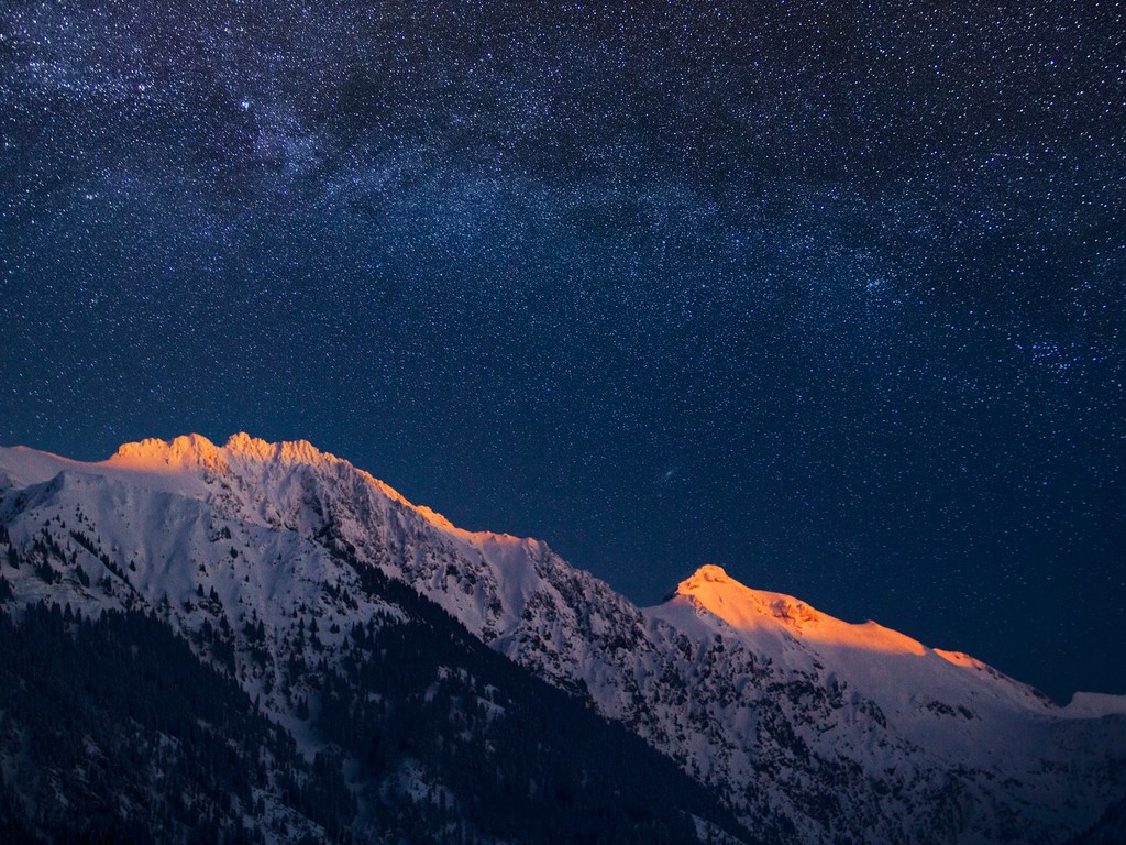 mountains night sky snow stars winter wallpaper / Wallbase.cc