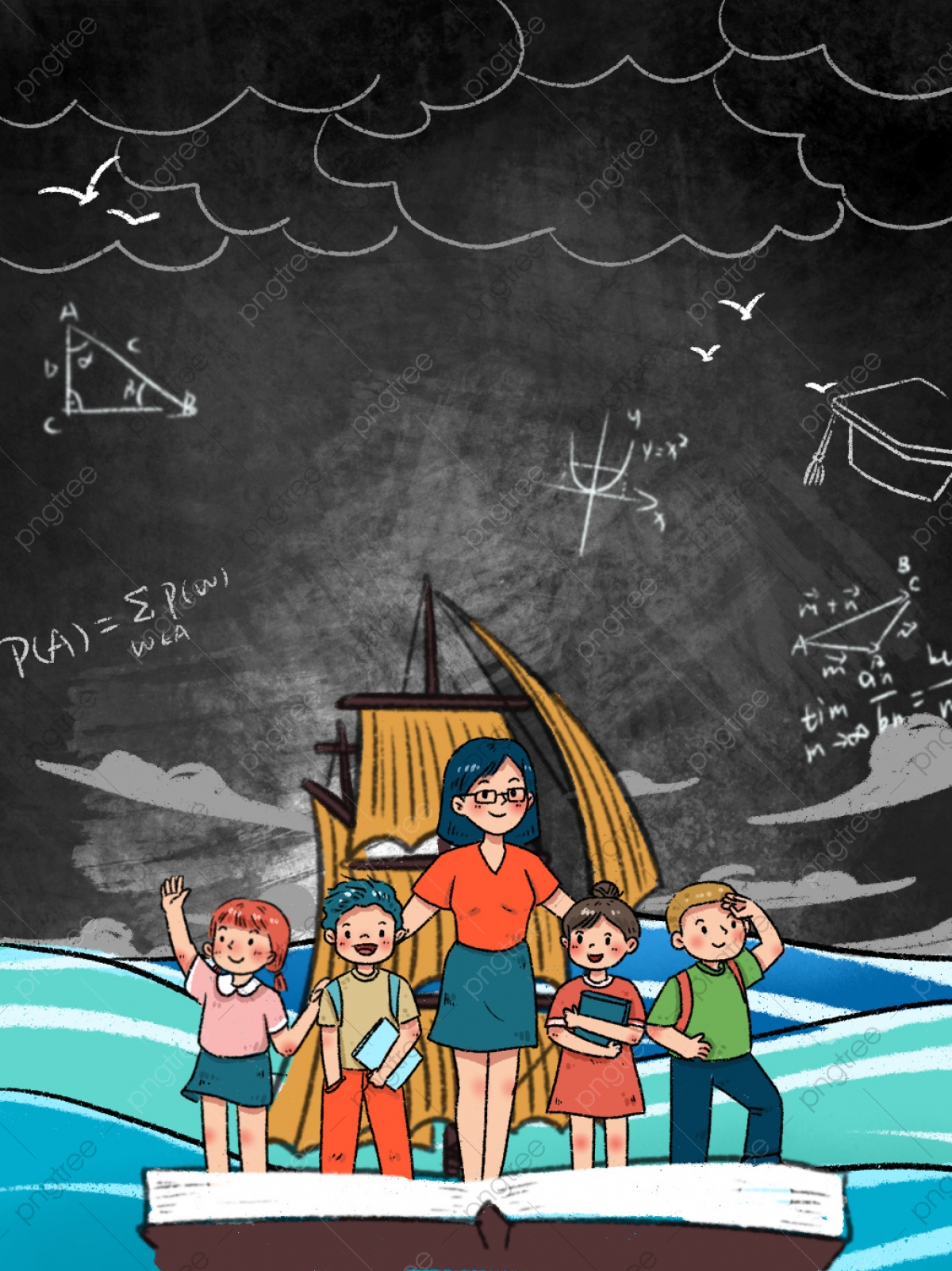 Teacher Takes Students To Travel Knowledge Ocean Teacher Blessing Poster Background Wallpaper Image For Free Download