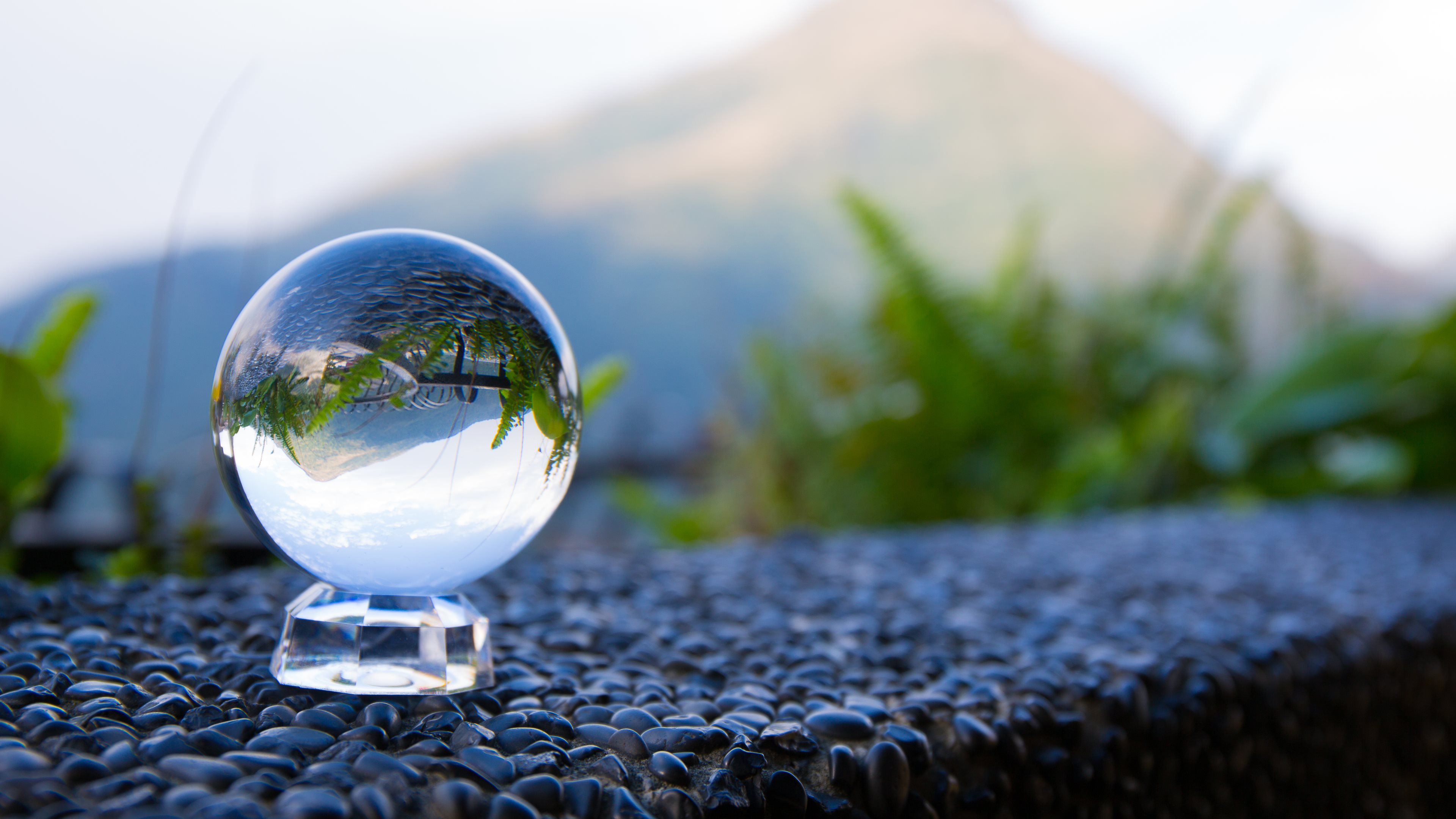glass wallpaper, water, glass, sphere, grass, sky