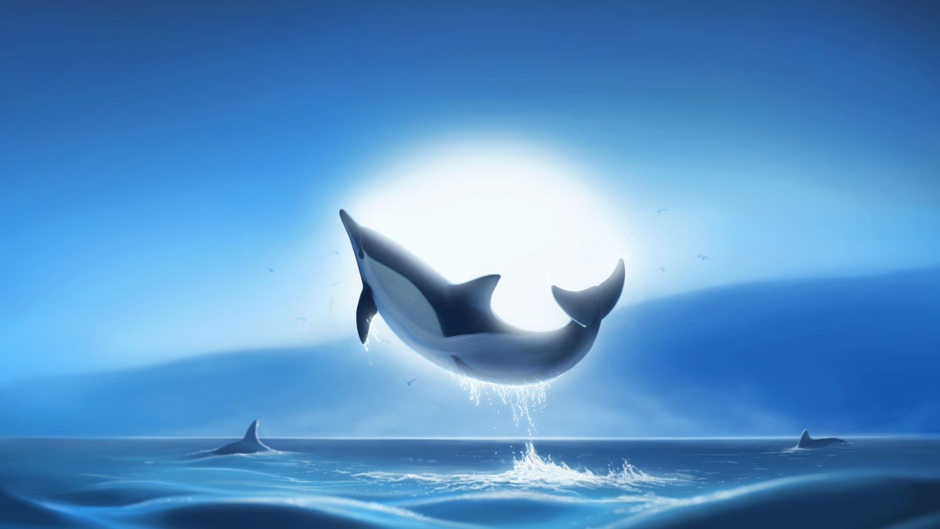 Whale fish, jump, sea and moon, silhouette, art wallpaper, HD image, picture, background, 06f6d0