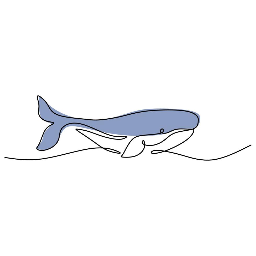 Continuous one line of blue whale poster for wallpaper