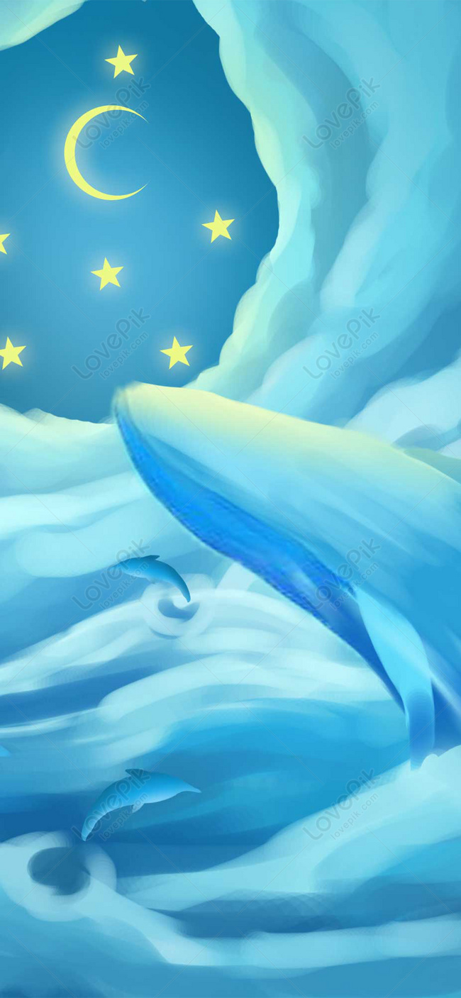 Blue Whale Illustration Cell Phone Wallpaper Background Image Free Download