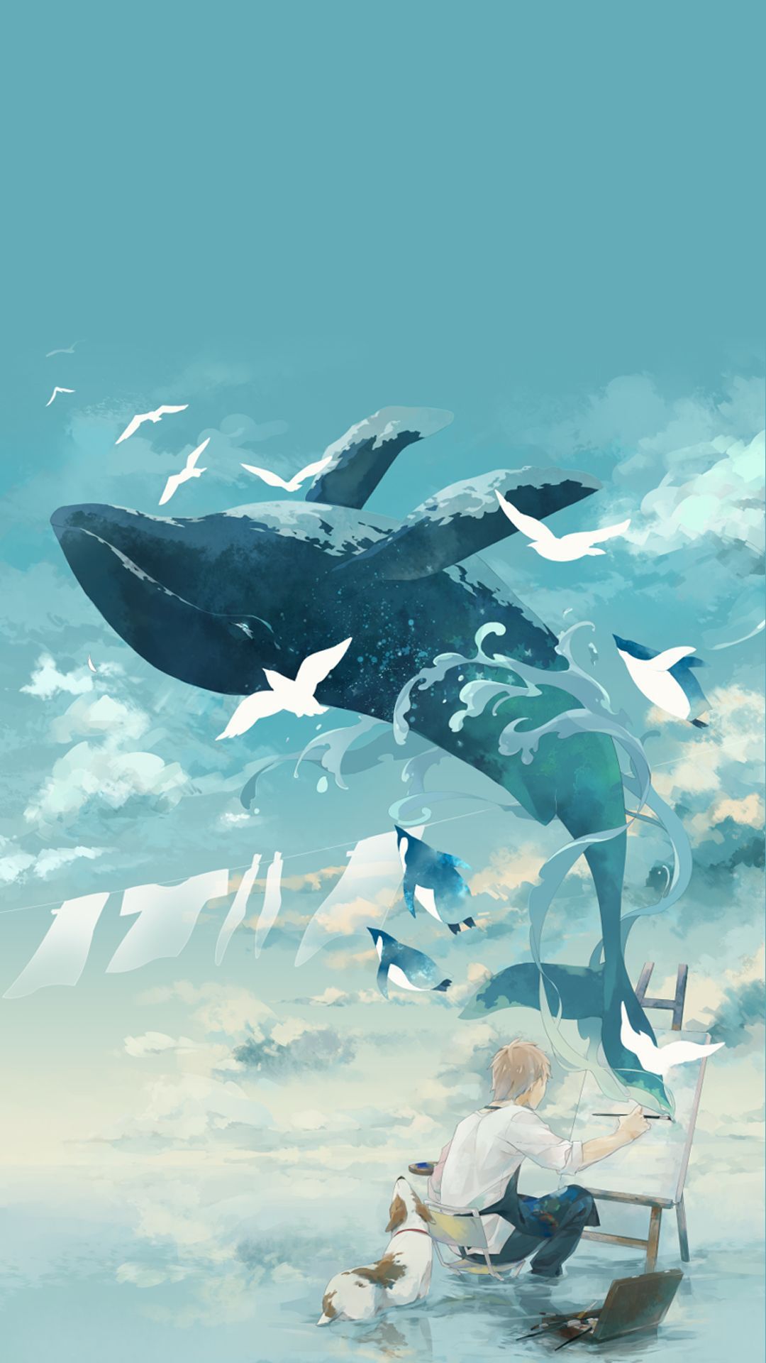 Whale and drawing boy wallpaper. Anime scenery wallpaper, Fantasy art landscapes, Anime scenery