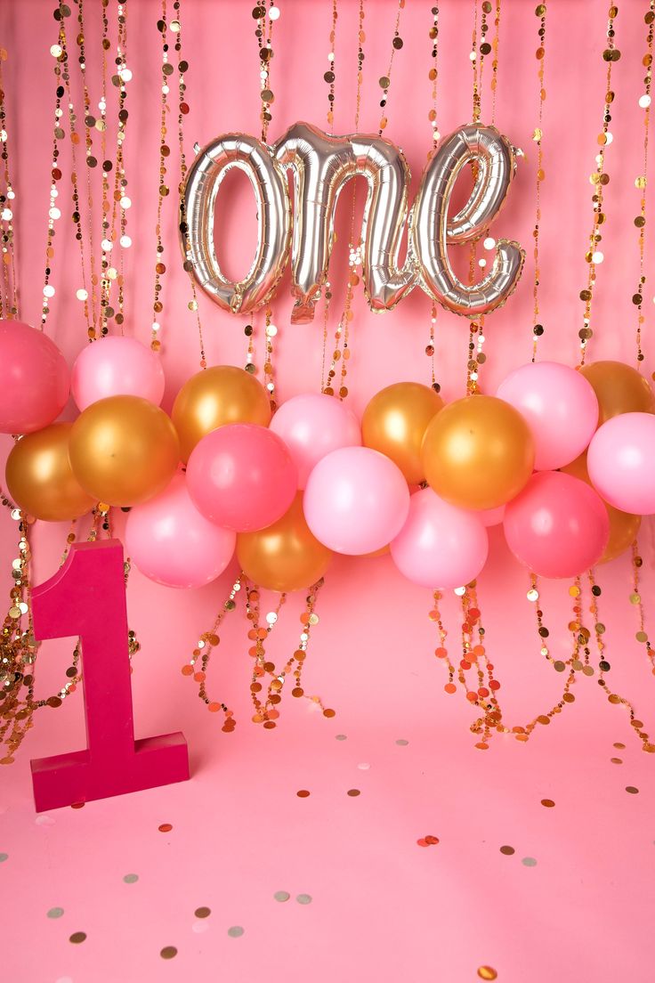 Pink First Birthday Digital Background Backdrop With Balloon. Etsy. Pink First Birthday, Birthday Background Image, Baby Birthday Photohoot