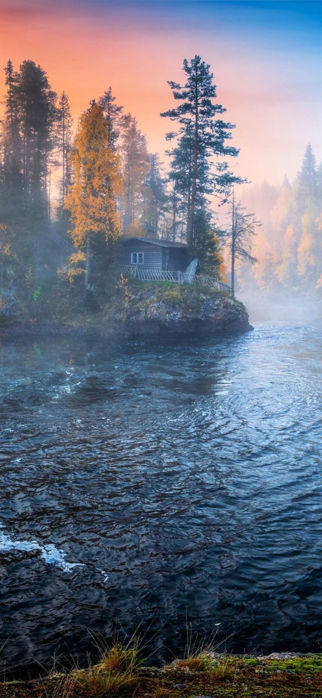 nature water trees fall landscape iPhone X Wallpaper Free Download