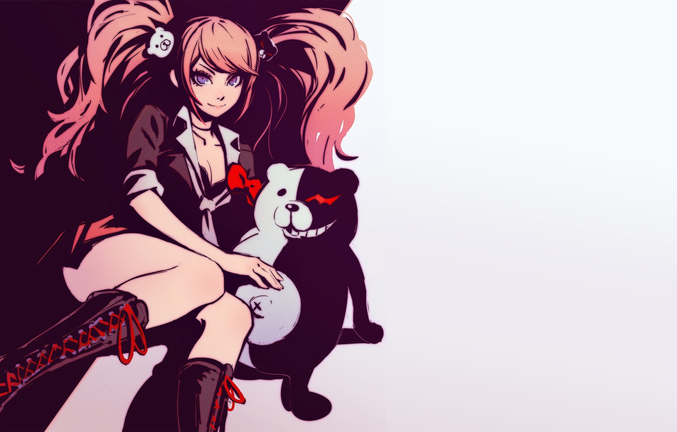 Wallpaper girl, toy, anime, art, bear, Danganronpa image for desktop, section сёнэн