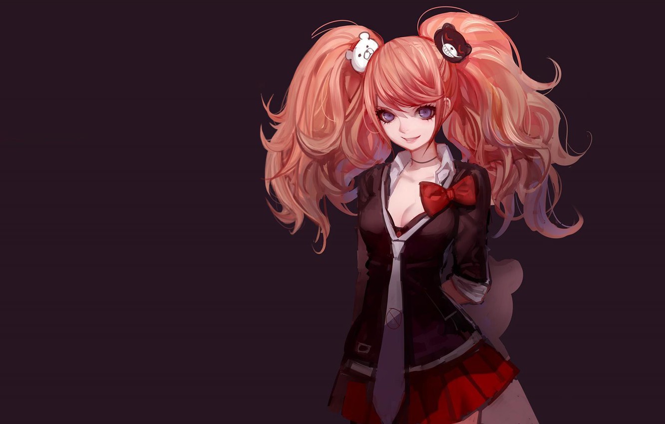 Wallpaper art, Anime, enoshima junko, Danganronpa, school uniform. image for desktop, section прочее