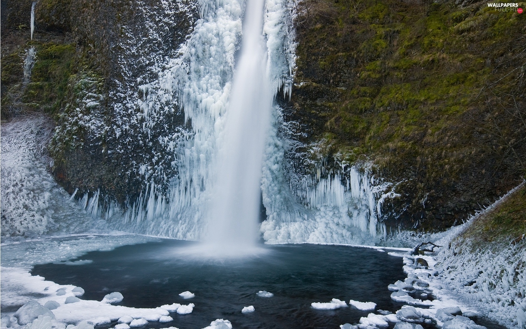 waterfall, snow, frozen HD Wallpaper: 1680x1050