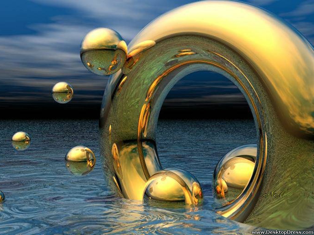Desktop Wallpaper 3D Background Gold Ring and Balls