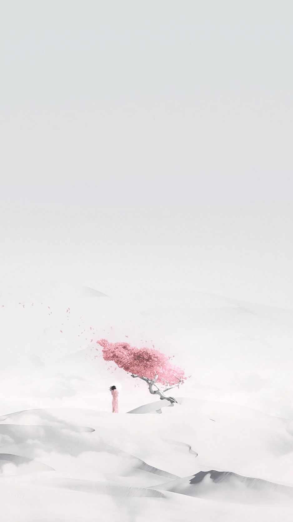 Download Wallpaper 938x1668 Sakura, Girl, Minimalism, Desert Iphone 8 7 6s 6 For Parallax HD Background
