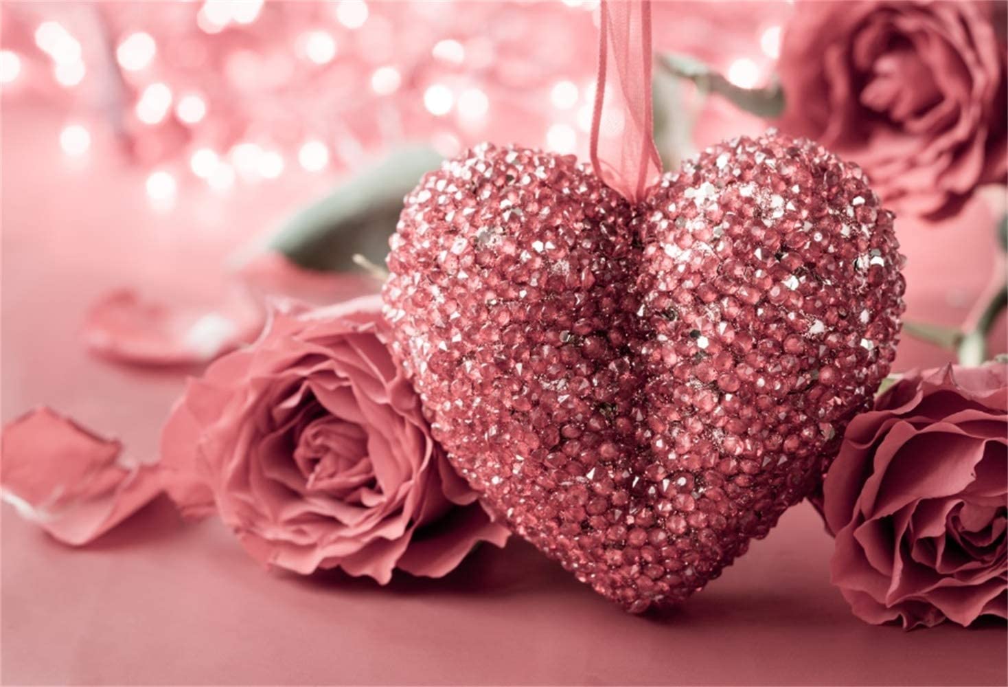 Amazon.com, Laeacco Pink Diamond Heart Rose Flowers Bokeh Haloes Backdrop 7x5ft Vinyl Valentine's Day Background Lovers Bride Portrait Shoot Bridal Shower Greeting Card Wedding Room Wallpaper